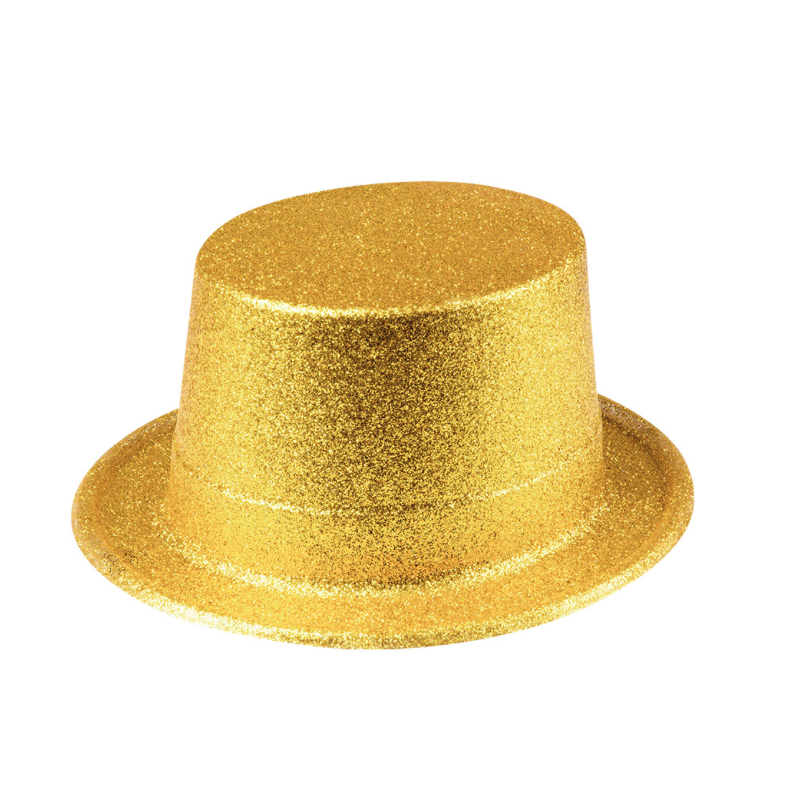 Chapeau haut-de-forme à paillettes, doré