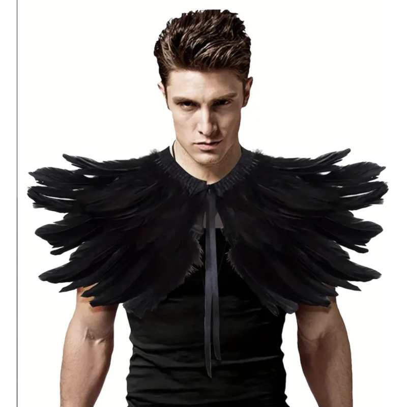 Cape / Epaulettes noir en plumes